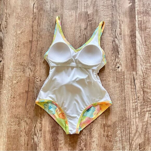 Ruffle Butts pink blue Floral Swimsuit one piece modest tie waist size medium - Picture 5 of 5